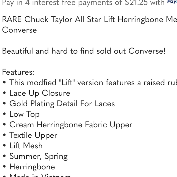 Converse All Star Lift Herringbone Off-White Canvas Sneakers - Picture 10 of 11